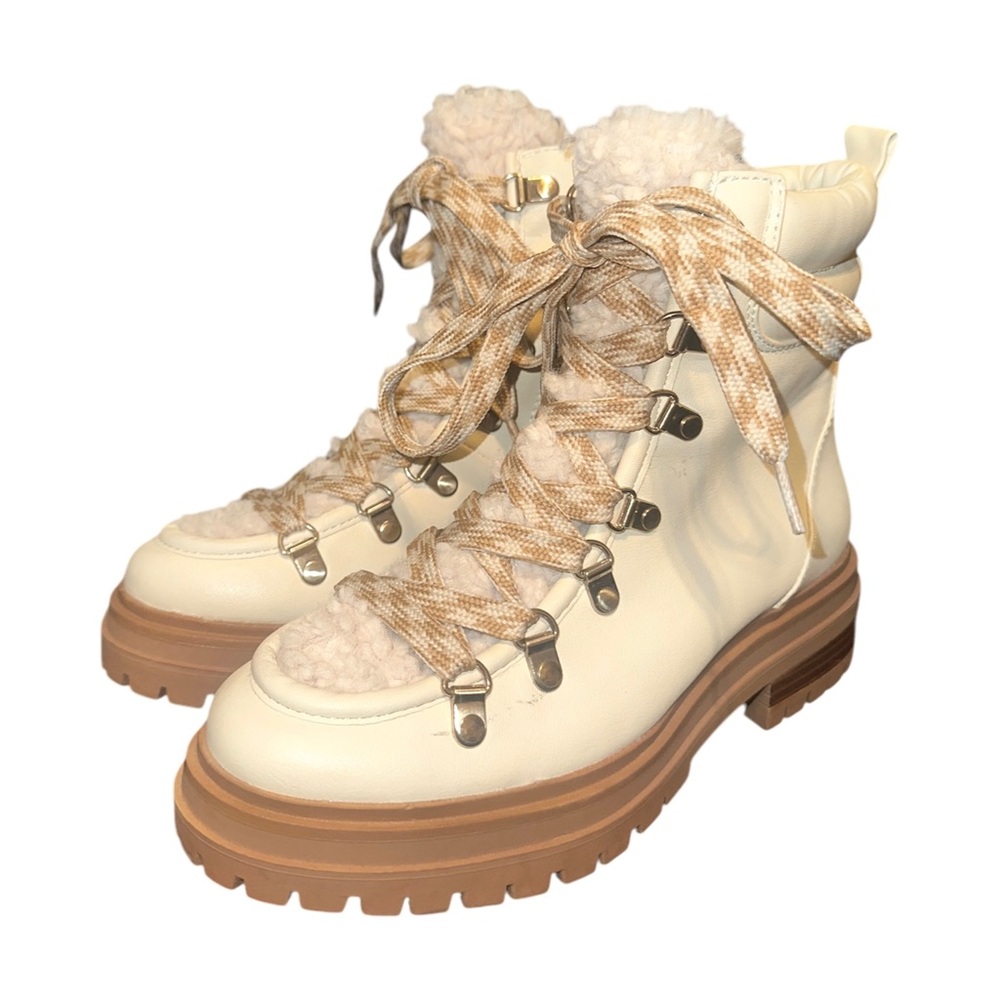 Circus by Sam Edelman Georgia Ivory Shearling Lace-Up Combat Ankle Boots Size 6 - Picture 7 of 12